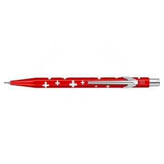 Caran d'Ache 844 Mechanical Pencil with red aluminum hexagonal body and white cross pattern