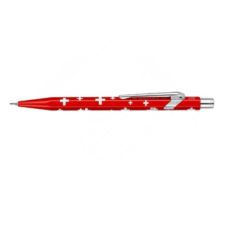 Caran d'Ache 844 Mechanical Pencil in red with white cross pattern and polished metal clip detail