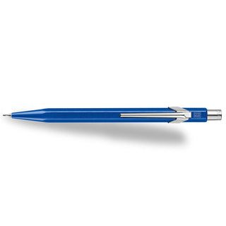 Caran d'Ache 844 Mechanical Pencil with blue hexagonal aluminium body and silver clip details