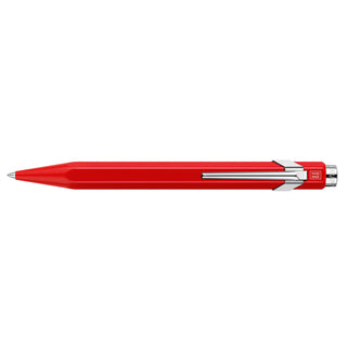 Caran d'Ache 849 Rollerball Pen in red with hexagonal aluminum body and polished silver clip