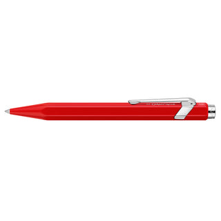 Caran d'Ache 849 Rollerball Pen in bright red with hexagonal aluminium body and silver clip detail