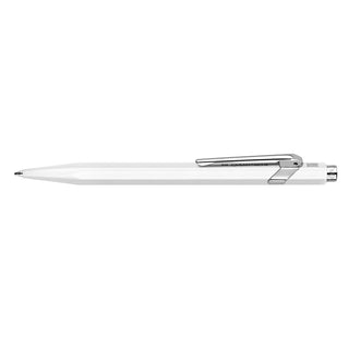 Caran d'Ache 849 Classic Line Ballpoint Pen with white hexagonal aluminium body and silver clip