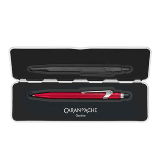Caran d'Ache 849 Colormat - X Ballpoint Pen in red aluminum body with silver clip in black case