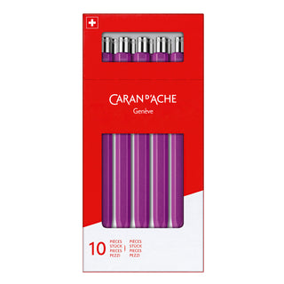 Caran d'Ache 849 Colormat - X Ballpoint Pen set with purple satin hexagonal bodies in red packaging