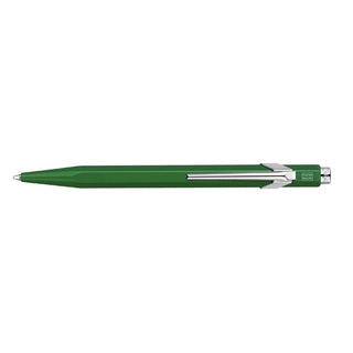 Caran d'Ache 849 Classic Line Ballpoint Pen with green hexagonal aluminium body and silver clip