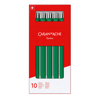 Caran d'Ache 849 Colormat - X Ballpoint Pen set with green hexagonal aluminum bodies in red packaging