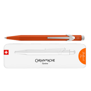 Caran d'Ache 849 Colormat - X Ballpoint Pen with Tin Giftbox in orange aluminum with silver clip