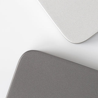 ACAIA Lunar Digital Scale showing close-up of metallic silver and gray corners with smooth texture