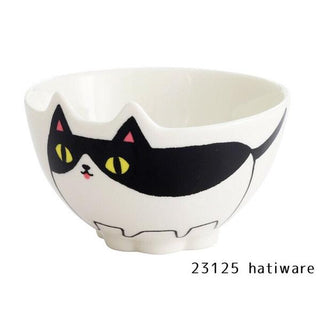 Neko Sankyodai Three Cats Brothers Cat Shaped Rice Bowl in white porcelain with black cat design