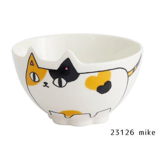 Neko Sankyodai Three Cats Brothers Cat Shaped Rice Bowl with calico cat design in white porcelain