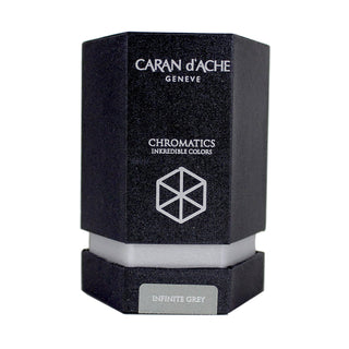 Caran d'Ache Fountain Pen Ink Bottle 50 ml in sleek hexagonal black packaging grey label