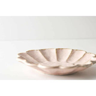 Kaneko Kohyo - Small Plate - Pink - Rinka Series - Handcrafted Japanese Mino Ware with scalloped edges and textured surface