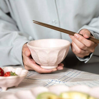 Kaneko Kohyo - Rice Bowl - Pink - Rinka Series - Handcrafted Japanese Mino Ware held with wooden chopsticks