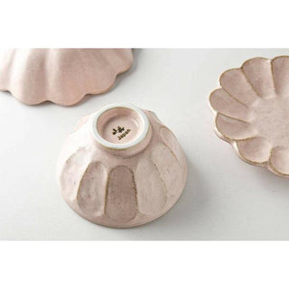Kaneko Kohyo - Rice Bowl - Pink - Rinka Series - Handcrafted Japanese Mino Ware with textured scalloped porcelain design