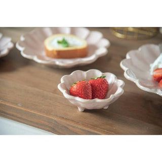 Kaneko Kohyo - Rice Bowl - Pink - Rinka Series - Handcrafted Japanese Mino Ware with scalloped edges holding strawberries