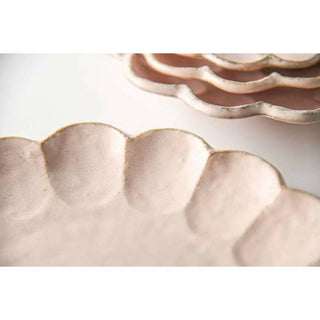 Kaneko Kohyo - Main Plate - Pink - Rinka Series - textured porcelain surface with scalloped edges