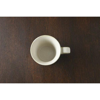 Kaneko Kohyo - Mug - White - Rinka Series - Handcrafted Japanese Mino Ware porcelain mug top view on dark wood