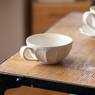 Kaneko Kohyo - Mug - White - Rinka Series - Handcrafted Japanese Mino Ware porcelain cup on wooden surface