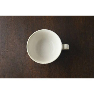 Kaneko Kohyo - Mug - White - Rinka Series - Handcrafted Japanese Mino Ware viewed from top on dark wood surface