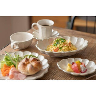 Kaneko Kohyo - Mug - White - Rinka Series - Handcrafted Japanese Mino Ware porcelain coffee cup on wooden table