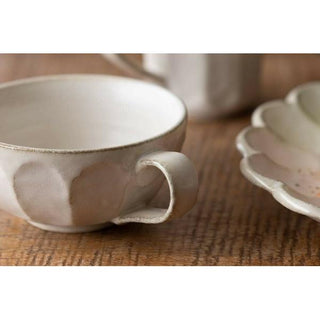 Kaneko Kohyo - Main Plate - White - Rinka Series - handcrafted Japanese Mino Ware porcelain side plate handle close-up