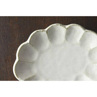 Kaneko Kohyo - Small Plate - White - Rinka Series - handcrafted porcelain with scalloped edge design on dark wood