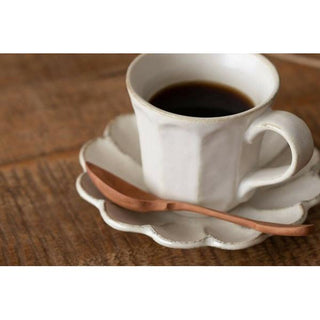 Kaneko Kohyo - Mug - White - Rinka Series - Handcrafted Japanese Mino Ware porcelain cup with saucer and wooden spoon