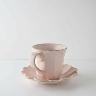 Kaneko Kohyo - Mug - Pink - Rinka Series - handcrafted Japanese Mino ware porcelain cup with scalloped saucer