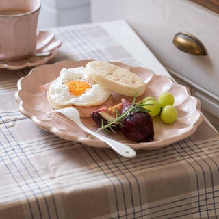Kaneko Kohyo - Main Plate - Pink - Rinka Series - hand-shaped porcelain plate with scalloped edges and breakfast food