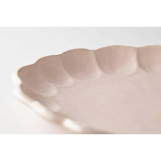 Kaneko Kohyo - Main Plate - Pink - Rinka Series - Handcrafted Japanese Mino Ware with scalloped edge porcelain texture
