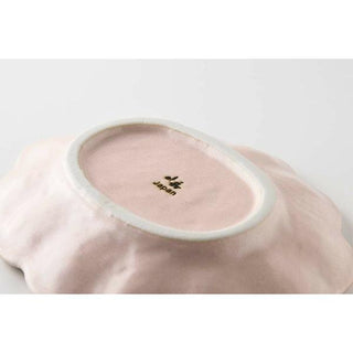 Kaneko Kohyo - Small Plate - Pink - Rinka Series - handcrafted pink porcelain plate base close-up with Japan mark
