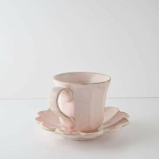 Kaneko Kohyo - Mug - Pink - Rinka Series - Handcrafted Japanese Mino Ware porcelain cup with scalloped saucer