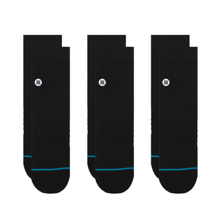 STANCE ICON QUARTER SOCKS 3 PACK in black with blue toe detail made from combed cotton blend