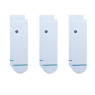 STANCE ICON QUARTER SOCKS 3 PACK in white with blue accents showing soft cotton texture