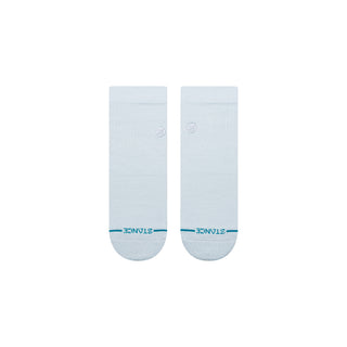 STANCE ICON QUARTER SOCKS in white with teal lettering, made from soft combed cotton blend material