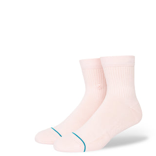 STANCE ICON QUARTER SOCKS in light pink with ribbed texture and subtle blue toe detailing