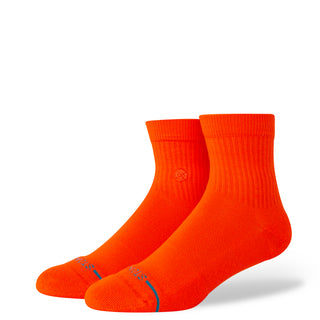 Bright orange STANCE ICON QUARTER SOCKS with ribbed texture and contrast blue toe detail in cotton blend