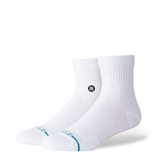 White STANCE ICON QUARTER SOCKS in cotton blend featuring ribbed cuffs and logo detail on ankle