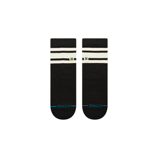 STANCE BOYD QUARTER SOCKS in black with white stripes and blue logo on toe made from combed cotton blend