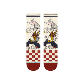 LOONEY TUNES X STANCE BUGS CREW SOCKS featuring Bugs Bunny in streetwear with red checkered pattern