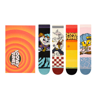 LOONEY TUNES X STANCE CREW SOCKS BOX SET featuring colorful character designs and bold orange packaging