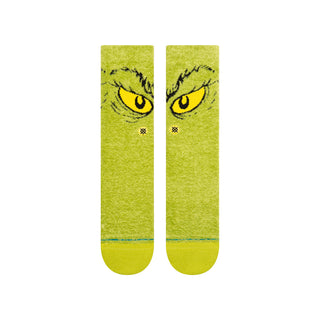 THE GRINCH X STANCE DA DA DA GRINCH CREW SOCKS in bright green with detailed yellow Grinch eyes pattern
