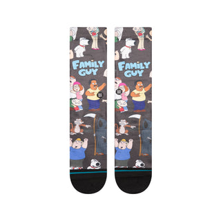 FAMILY GUY X STANCE FAMILY GUY CREW SOCKS featuring colorful cartoon characters on dark gray cotton blend fabric