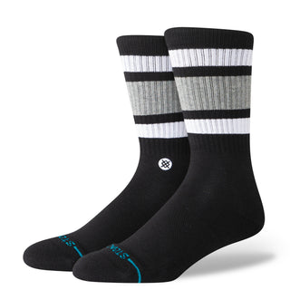 STANCE BOYD CREW SOCKS in black with white and gray stripes featuring soft combed cotton texture