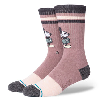 DISNEY X STANCE VINTAGE 2020 CREW SOCKS featuring retro Mickey Mouse design in muted pink and gray tones