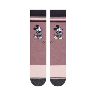 DISNEY X STANCE VINTAGE 2020 CREW SOCKS in muted mauve with classic Mickey Mouse and striped detailing