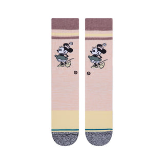 DISNEY X STANCE VINTAGE 2020 CREW SOCKS featuring pink and yellow colorblock with embroidered Minnie Mouse design