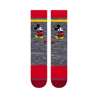 DISNEY X STANCE VINTAGE 2020 CREW SOCKS gray with red cuffs featuring classic Mickey Mouse design