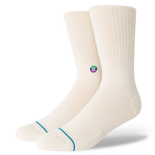 ENCIRCLE X STANCE LOVE CREW SOCKS in off-white cotton blend with ribbed cuff and colorful embroidered logo