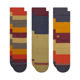 STANCE CABIN FEVER CREW SOCKS 3 PACK with vibrant color blocks and soft combed cotton texture